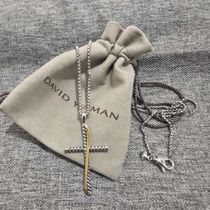 David Yurman Two-Tone Cross Pendant Necklace in Silver & Gold